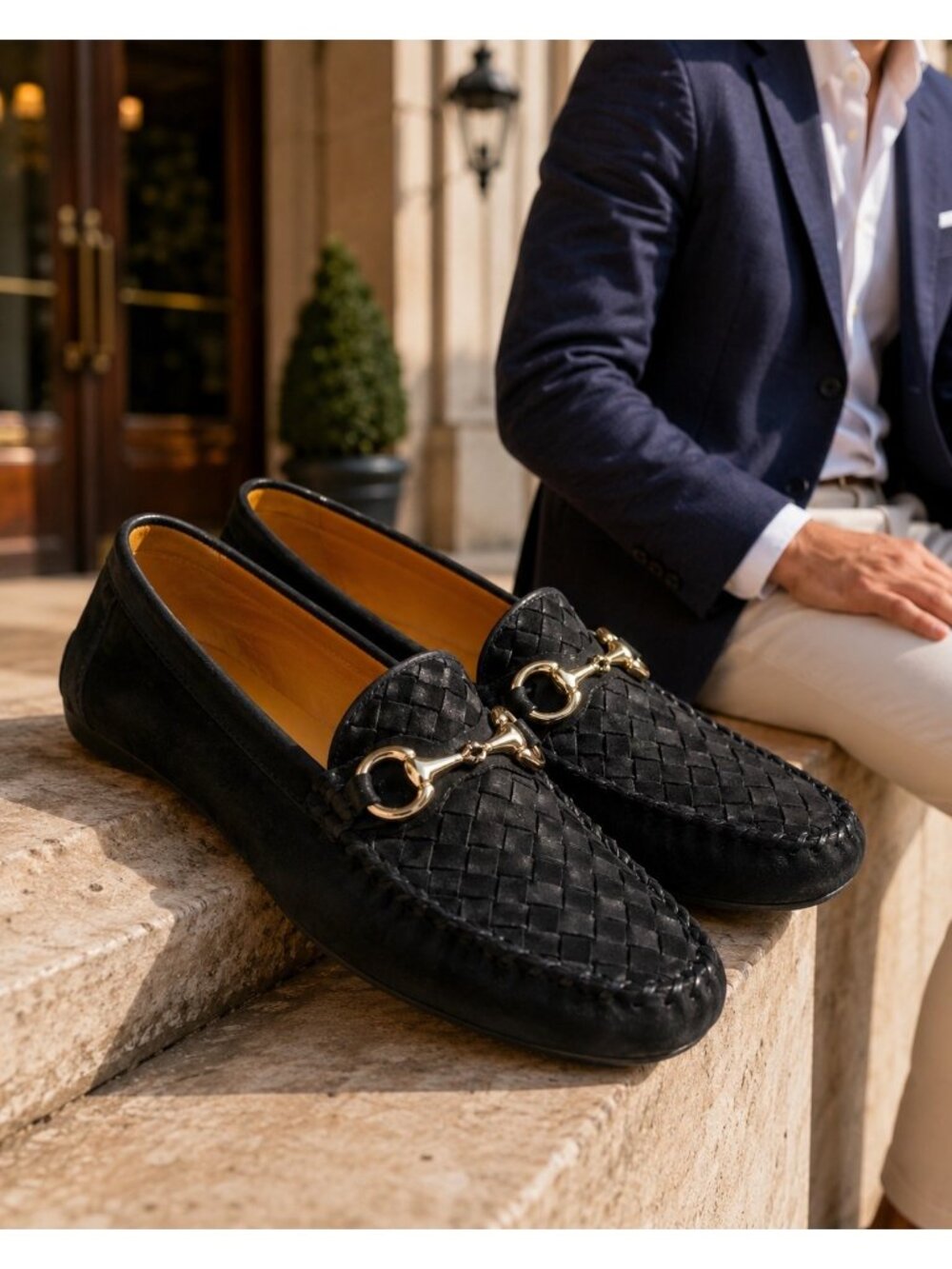 Robert Zur Woven Leather Horsebit Loafers Driving Shoes Black Mens Size 9 M